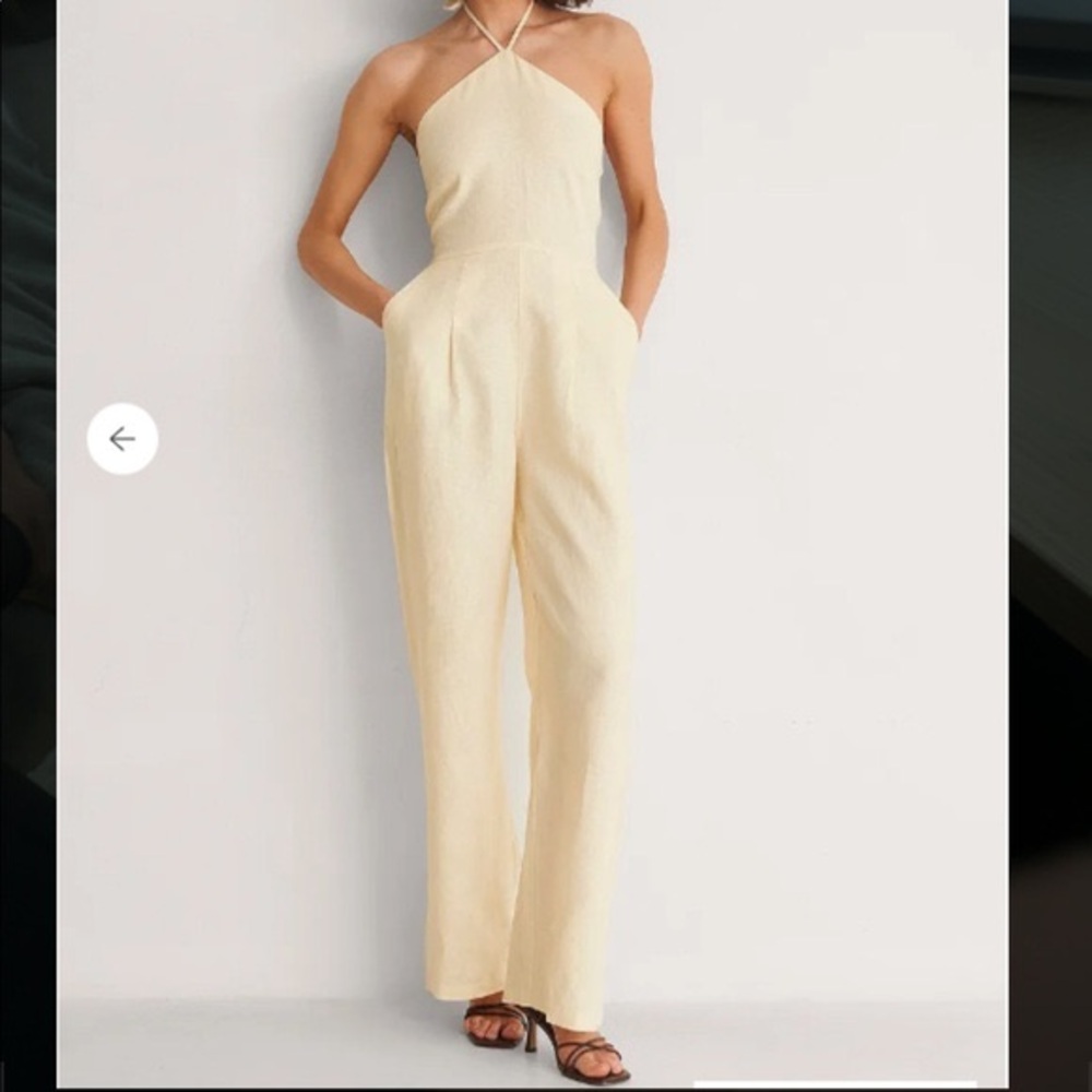NA-KD Halter Linen Jumpsuit - Size EU 38